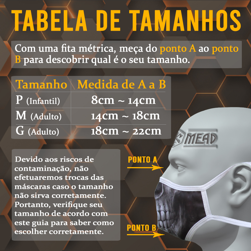 Tamanhos da máscara de tecido de estampa de caveira - by Philip Mead